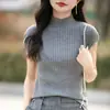 Nuevo Top de Punto Versátil Elegante para Mujer Primavera 2026, Canalé, Cuello Medio Alto, Corte Ajustado