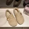 Sapatos de Algodão com Pelo Plano Versátil Estilo Coreano 2026 Chegada Outono/Inverno Sapatos Mary Jane de Pelúcia Slip-on Mocassins com Veludo