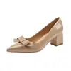 Moda transfronteriza nuevos zapatos de tacón alto franceses para mujer, otoño 2026 nuevos zapatos de punta fina con tacón grueso y lazo para mujer
