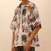 Camisa Masculina Vintage Floral de Manga Curta Estilo Japonês Chique Ins Estilo Porto Havaiano Malandro Cool Tendência Camisa Fina