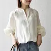 Camisa fina de estilo japonés para el verano 2026, de manga larga, cuello redondo, para superponer, ultrafemenina, corte holgado, en stock