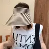 Sombrero de Sol Rayado Vacío Mismo Estilo de Jiang Shuying para Mujer Verano Estilo Coreano Elegante Plegable Portátil Ala Ancha Sombrero de Sol para Exteriores