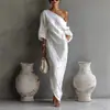 2026 Moda Femenina Nueva de Primavera y Verano Transfronteriza Europea y Americana Vestido Largo de Manga Larga Hombros Descubiertos Vestido Pullover de Cintura Media
