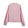 Comércio Exterior Atacado Moda Verão 2026 Europeia e Americana Design em Camadas com Babados Camisa Listrada Decorativa para Mulheres K526147