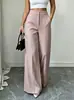 Pantalones rectos de pierna ancha versátiles de tiro alto adelgazantes con bolsillos de botón, pantalones casuales para mujer, transfronterizos europeos y americanos para Amazon 2026