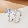Directo de fábrica moda europea y americana nuevo deseo AliExpress ebay popular corazón circón anillo de dos piezas venta al por mayor