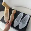 Sapatos de Gelatina Verão Bico Fino para Mulheres, Sapatos Planos Vazados de Cristal Coreanos, Sandálias Transparentes Baixas para a Praia