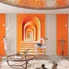Fondo de pared de arco estilo europeo Tela de pared Papel tapiz naranja Hermes Mural de papel tapiz Salón de belleza Estudio de transmisión en vivo Espacio extendido Papel tapiz