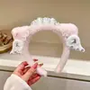 Diadema de felpa con orejas de gato para mujer, lindo lazo rosa para cosplay y accesorios para fotos, diadema para lavarse la cara, tocado lolita