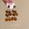 Pendientes Color Ámbar Maillard, Pendientes de Bola Redonda con Borlas, Pendientes de Diseño Único Retro de Nicho