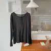 Blusa de Seda con Cuello Henley para Mujer, Camiseta Fina y Transpirable de Manga Larga para Primavera y Verano, Ropa Exterior Casual Holgada, Top Ligeramente Transparente para Mujer