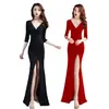 Novo Vestido de Moda Outono e Inverno Manga Três Quartos Longa Aparência Emagrecedora Justo no Corpo Elegante Modelo Carro Vestuário Toast Boate Roupas Femininas