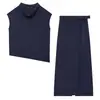 Moda europea y americana transfronteriza Bestseller de AliExpress: top con hombreras, fruncido y asimétrico + pantalones estilo wrap con decoración de lazo