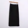 Falda Recta de Cachemir Clásica Simple Versátil para Mujer Otoño e Invierno Abertura Forrada de Polar Caída de Longitud Media Negra Gris