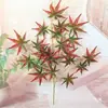 Hoja de arce roja, verde y amarilla simulada de 4 puntas, hojas para decoración de jardín de arce, hojas de arce falsas, hojas de árbol falsas de plástico, arce de pata de pollo