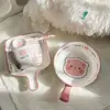 Juego de vajilla para envío directo para uso doméstico, color bajo vidriado, alto valor estético, juego de platos y tazones de cerámica de dibujos animados, vajilla de cerámica