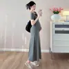 En stock Vestido largo de punto para mujer embarazada 2025 Nuevo vestido de verano para mujer embarazada Moda de mamá caliente Vestido de dos piezas falsas para mujer embarazada