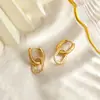 Pendientes de Acero Inoxidable Más Vendidos Transfronterizos con un Toque de Lujo Ligero y Gama Alta, Incrustación de Diamante Redondo, Chapados en Oro de 18 Quilates, Pendientes Impermeables y que Conservan el Color