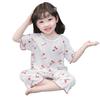 Pijamas de Verano para Niñas Delgados Nuevos Bebé Dos Piezas Seda de Hielo Manga Corta Ropa para el Hogar Traje Ropa Acondicionada para Niños de Moda