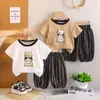 Moda para niños verano ropa fina conjunto de bebé 2026 ropa de verano para niños y niñas gato de dibujos animados cuello redondo manga corta conjunto de dos piezas