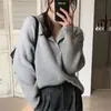 Nuevo suéter coreano para mujer para otoño, jersey de cuello en V semiabierto, estilo coreano, manga larga, tejido holgado, algodón blanco