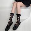 Calcetines blancos huecos de verano hasta la pantorrilla calcetines de encaje JK calcetines cortos de tubo con lazo de encaje para mujer calcetines Lolita calcetines de red