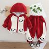 Conjunto de dos piezas para bebé, primavera 2025, novedad, para niños y niñas, con capucha, camisa con cremallera de dibujos animados, traje de manga larga, pantalones para bebé, para el cabello