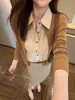Top de Punto con Cuello Polo de Manga Larga Patchwork Falso de Dos Piezas con Sentido del Diseño 2026 Nueva Llegada Principios de Otoño Estilo Old Money Top Adelgazante para Mujer