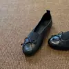 Bailarinas retro de punta redonda con lazo, zapatillas tipo abuela de corte bajo sin cordones, zapatos planos Mary Jane
