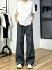Calça masculina de alta qualidade estilo americano, com caimento fluido, cor sólida, nova marca da moda 2026, calça casual de perna larga, corte solto, cleanfit para homens