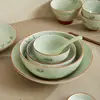 [Nuevo Producto] Bambú de Tinta Pintado a Mano Cerámica Doméstica Plato Cuenco Color Bajo Vidriado Vajilla Cuenco para Fideos Plato de Porcelana Juego Combinado Cuenco