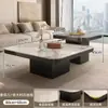 Juego de Mesa de Centro Cuadrada de Lujo Estilo Italiano con Encimeras de Piedra Blanca y Negra para Salas de Estar Pequeñas, Juego de Mesa de Centro Cuadrada Ecológico Grado E0