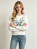 Suéter Redondo com Bordado de Borboleta Transfronteiriço para Mulheres, Estilo Suave Outono e Inverno, Blusa Pulôver de Tricô Solta