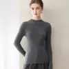 Camisa base de tricô Konsaini 100% caxemira pura feminina premium pronta para usar, canelada, corte justo, com gola semi-alta, top moderno