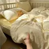 Juego de ropa de cama de cuatro piezas estilo francés con encaje, grado A, algodón puro, doble capa de gasa, con funda de edredón y sábana bajera para dormitorio de estudiante, juego de 3 piezas