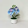 Flor Artificial Fresca Estilo Nuevo Orquídea Phalaenopsis Planta en Maceta con 2 Flores en una Maceta de Tres Patas para Decoración de Jardín y Repisa de Ventana, Bonsái de Flor Artificial para el Hogar