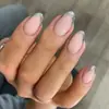 Piezas de Uñas Postizas Transfronterizas Más Vendidas, Colección Clásica Estilo Francés, Uñas Postizas Largas Forma Almendra Sencillas y Frescas Venta al por Mayor