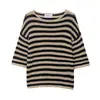Exportación Transfronteriza Ropa de Mujer Otoño 2025 Estilo Europeo y Americano Cuello Redondo Manga Corta Rayas en Contraste Prendas de Punto para Mujer A36863
