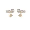 Pendientes de Zirconia Chapados en Oro Real con Forma de Estrella de Ocho Puntas y Perla Pendientes de Estrella Franceses Elegantes Pendientes Sencillos de Moda de Alta Gama