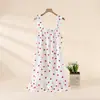 Camisola para Mulheres, Verão Algodão Gaze Algodão Puro Fina com Alças Finas, Solta de Comprimento Médio Doce e Fofa Vestido Longo, Roupa de Casa