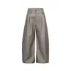 Calça Ocidental Retrô Americana de Cintura Inclinada com Duas Pregas e Perna Larga Corte Tesoura para Homens e Mulheres Senso de Design Solta Casual para o Dia a Dia Calça com Caimento