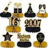Decoración de Mesa para 16º Cumpleaños Negro Dorado Panal de Abeja Mesa Decoraciones para Fiesta de Cumpleaños Suministros Adornos de Panal para Fiesta