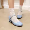 Zapatos de Tacón Medio Comercio Exterior Tacón Grueso Boca Baja Zapatos 43 Correa de Viaje Simple Zapatos de Cabeza Cuadrada Generación 40 talla extra Blanco Amarillo Azul