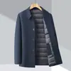 Chaqueta de Plumón de Seda de Leche para Hombre Abrigo Ejecutivo de Negocios Invierno Cremallera Botón Solapa Clásica Abrigo de Papá