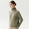 Suéter de cachemira de color liso con cuello alto estilo perezoso para mujer, con un cuello abierto abotonado en diagonal, diseño de punto de ochos y versátil como capa base