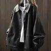 Nueva chaqueta de cuero PU casual para motocicleta de talla grande y corte holgado para mujer con cuello camisero y diseño corto