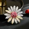 Nuevo Broche de Girasol Incrustado de Diamantes, Accesorios Elegantes de Ramillete para Traje, Pines de Alta Gama, Joyería de Flores Elegantes de Alta Gama