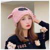 Gorro de Cordero para Mujer Otoño e Invierno Lindo Dibujo Animado Gorro Cálido Orejas de Ciclismo Algodón Engrosado Gorro de Confinamiento de Felpa