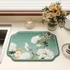 Novo Tapete para Cafeteira em Terra de Diatomáceas com Design Irregular de Flores e Pássaros Estilo Chinês para Cozinha Doméstica, Resistente a Manchas, Fácil de Limpar, Antiderrapante, Tapete Drenante de Água, em Estoque