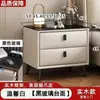 Mesita de noche de madera maciza y chapa de piedra, diseño moderno y minimalista, adecuada para apartamentos pequeños, con cajones para almacenamiento